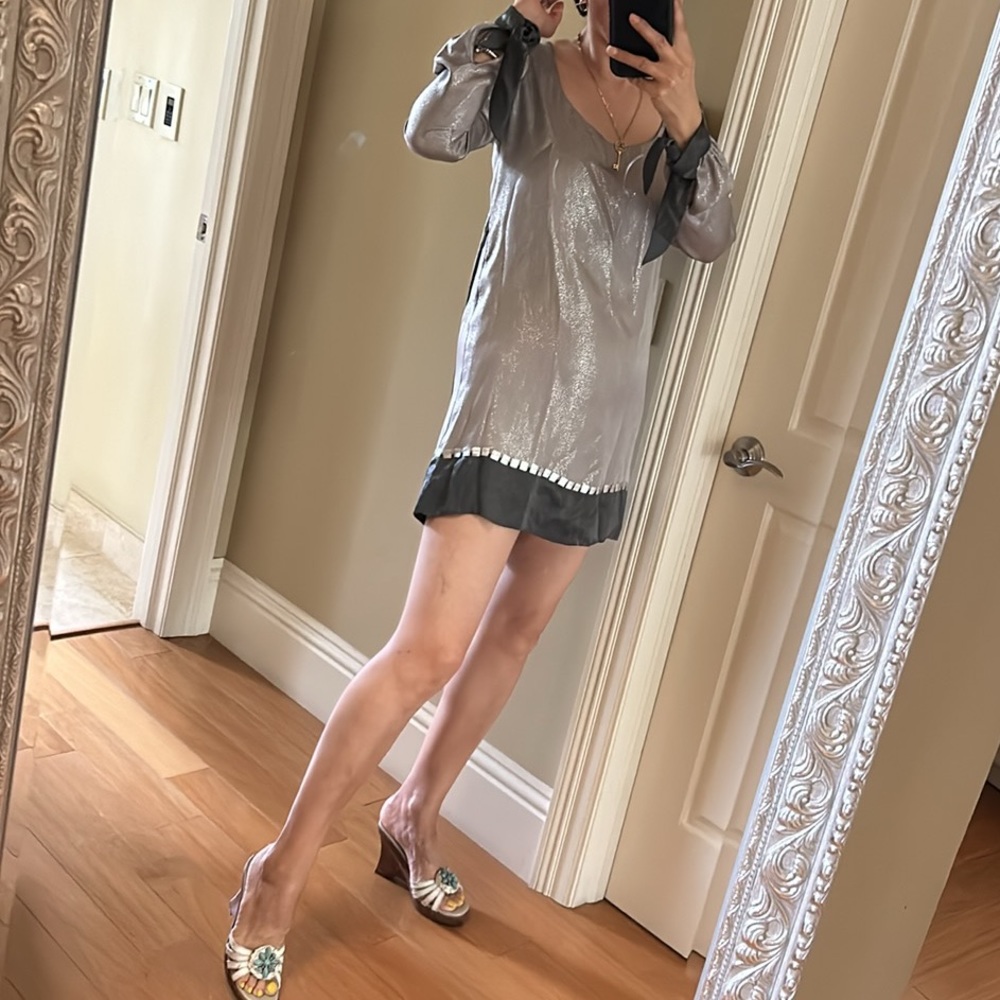hale bob gray silk dress